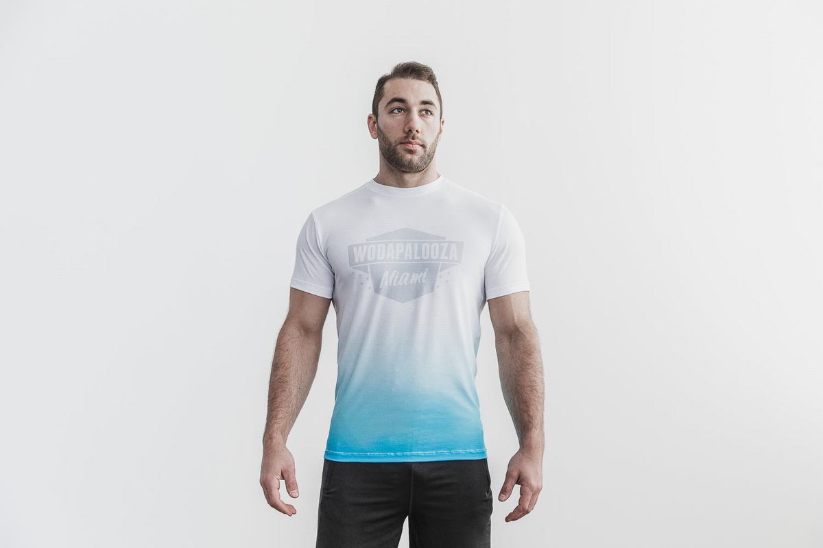 Nobull Wodapalooza Dip-Dye Men\'s T Shirts Blue | Australia (XY8607)